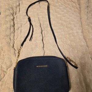 Michael Kors Dark Blue Crossbody with Gold Accents